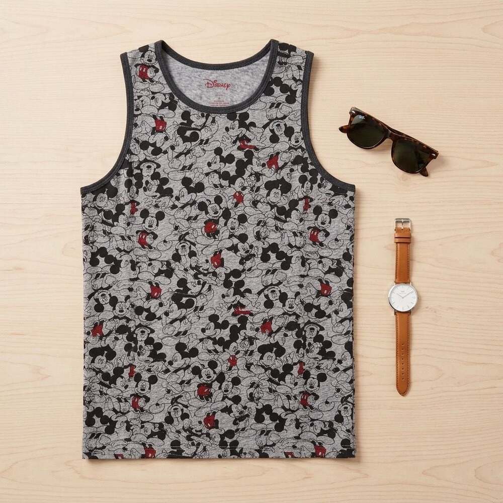 Disney Mickey Mouse All-Over Print Gray Tank Top Shirt Size L